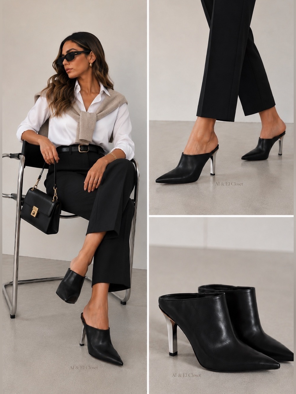 Michael Kors Halle Mule Pump Leather Black Pointed Toe Heels Size 8.5M NIB